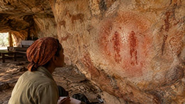 AI image: The Tiny Red Figures Hiding in a South African Rock Shelter