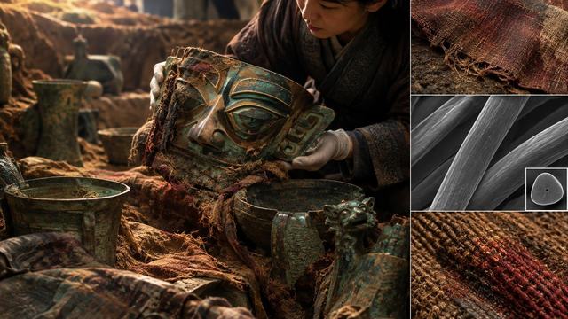 AI image: The Silk Beneath Sanxingdui’s Sacred Bronzes