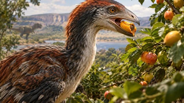 AI image: The ‘Hell Chicken’ Dinosaur That Chewed Fruit Like a Parrot